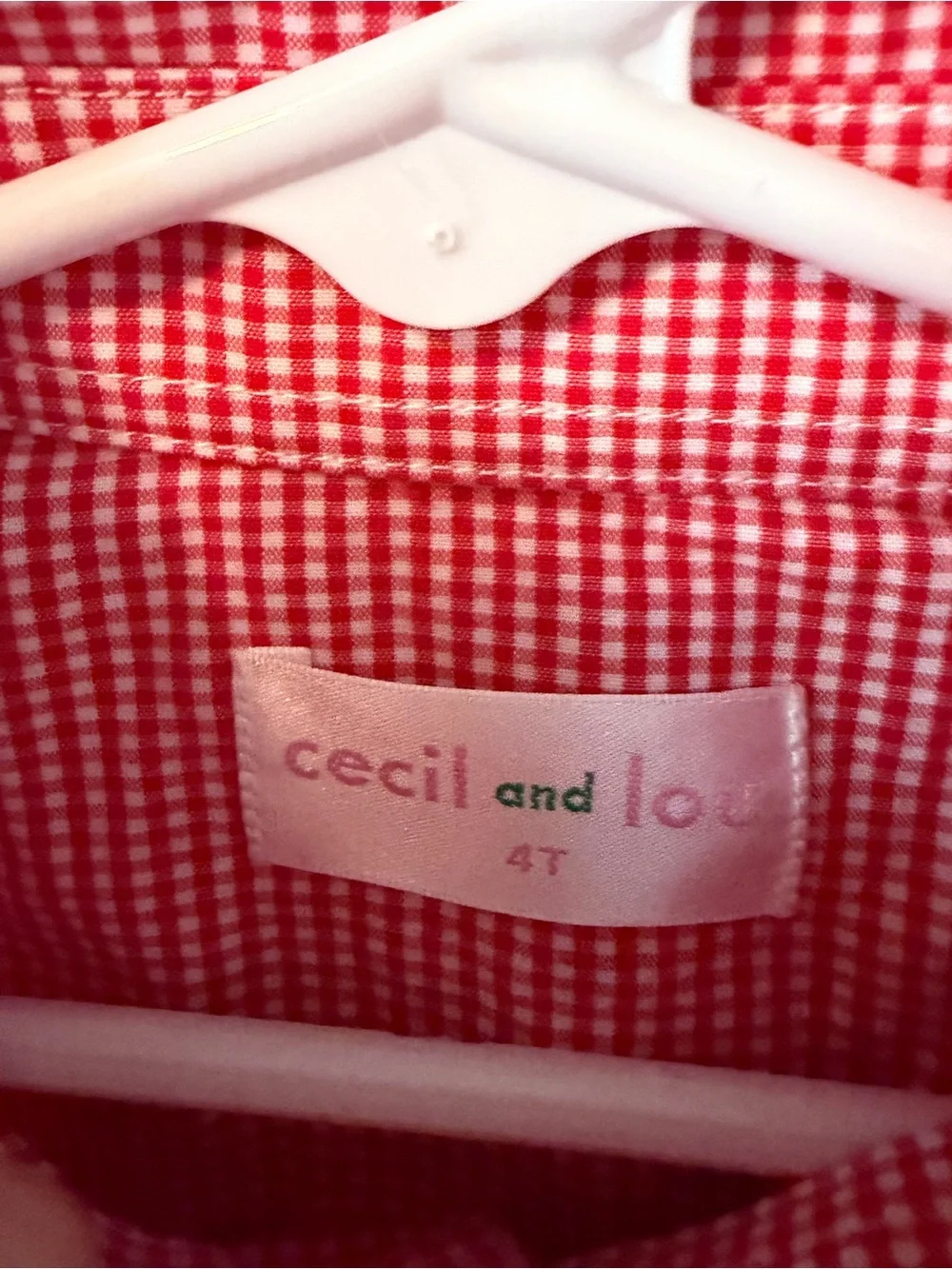 Cecil and Lou Red Gingham Button-Down Shirt with Santa Embroidery